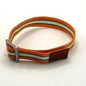 Fossil Striped Nylon Bracelet – Orange, White & Green Adjustable Wristband